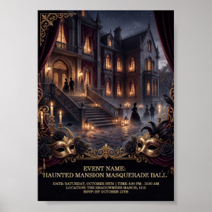 Poster Bal masqué gothique de la Maison hantée Halloween