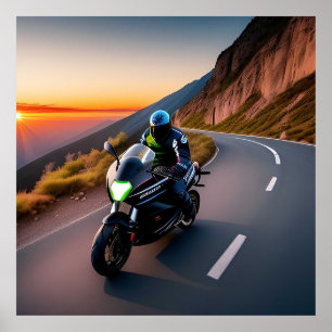 Poster Balade à moto dans un cadre montagneux pittoresque