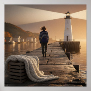 Poster Balade confortable phare Nautique Automne Serenity
