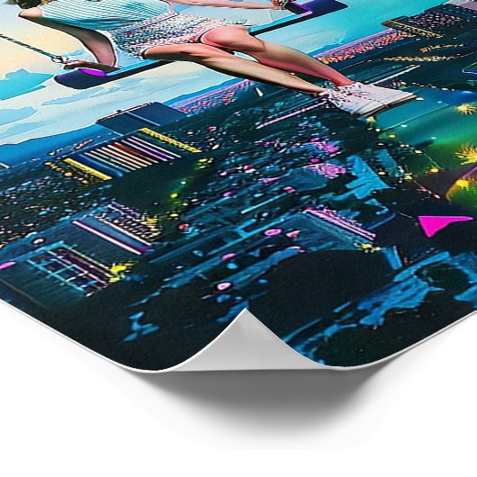 Poster Balade de la fille au-dessus de la ville Synthwave (Coin)