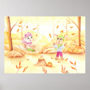 Poster Balade en automne dans la forêt