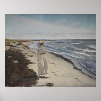 Poster Balade en bord de mer. Huile sur toile. Vintage