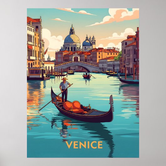Poster Balade en gondole à Venise avec des bâtiments hist (Devant)