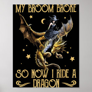 Poster Balai Cassa Monter Un Dragon Sorcière Drôle Hallow