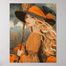 Balai de sorcière vintage Citrouille Halloween élé