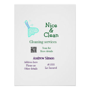 Poster Balai nettoyant vert bleu gitter ajouter nom adres