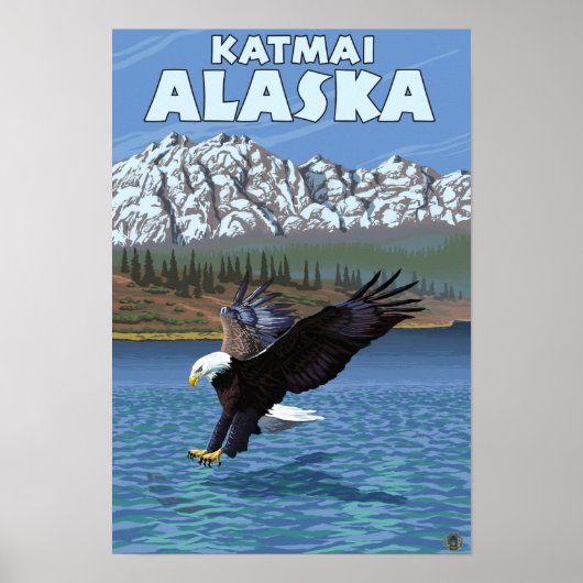 Poster Bald Eagle Diving - Katmai, Alaska (Devant)