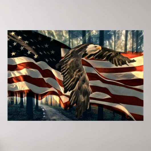 Poster Bald Eagle Drapeau américain Country Road (Devant)