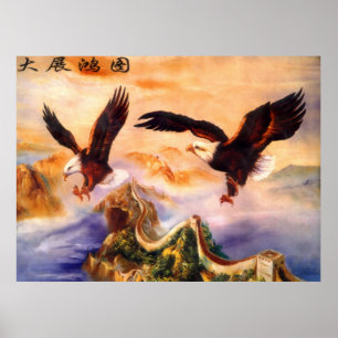 Poster Bald Eagles over Great Wall of China