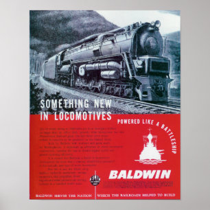 Poster Baldwin Locomotive Works Steam Turbine Locomotive.