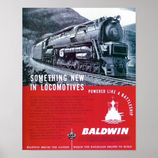 Poster Baldwin Locomotive Works Steam Turbine Locomotive. (Devant)