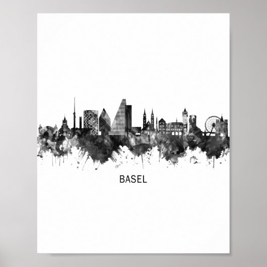 Poster Bâle Suisse Skyline BW (Devant)