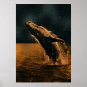 Poster Baleine à bosse faisant une cabriole en bronze - A