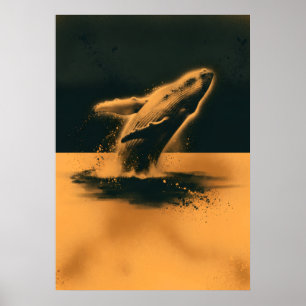 Poster Baleine à bosses faisant une cabriole - Art océan