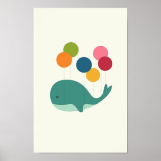 Poster Baleine avec ballons colorés Enfants & bébé