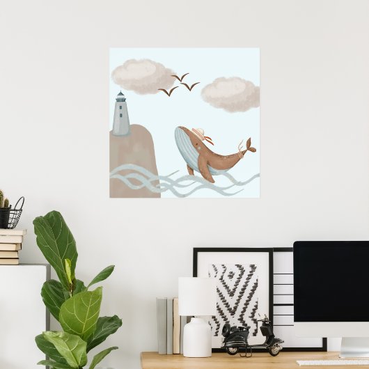 Poster Baleine Aventures - Kids Coastal Art Imprimer (Bureau à domicile)