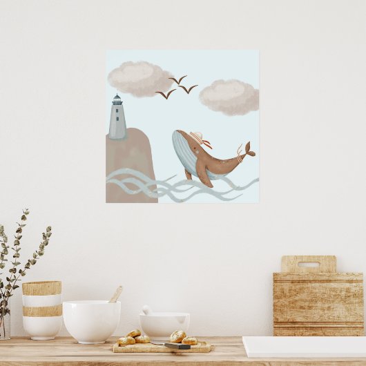 Poster Baleine Aventures - Kids Coastal Art Imprimer (Cuisine)