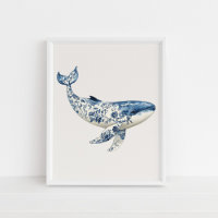 Baleine - Bleu côtier sur l'Art Mur Beige