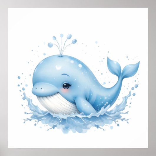 Poster Baleine bleu et blanc - Ocean Nursery Wall (Devant)