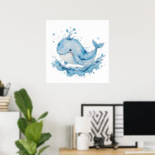 Poster Baleine bleu et blanc - Ocean Nursery Wall (Bureau à domicile)