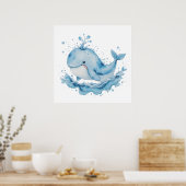 Poster Baleine bleu et blanc - Ocean Nursery Wall (Cuisine)