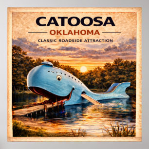 Poster Baleine bleue de Catoosa Oklahoma Route 66 Vintage