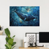 Poster Baleine bleue nageant dans la mer (Bureau à domicile)