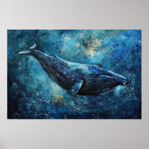 Poster Baleine bleue nageant dans la mer