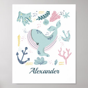 Poster Baleine bleue Sea Life Nursery Wall Art Baby Cadea