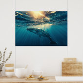 Poster Baleine bleue sous l'eau (Cuisine)