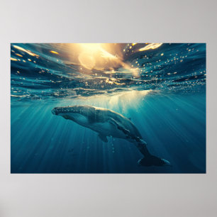 Poster Baleine bleue sous l'eau