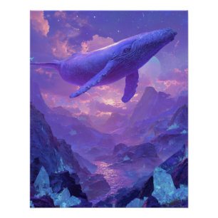Poster Baleine Céleste Fantastique Montagneuse sous un Ci
