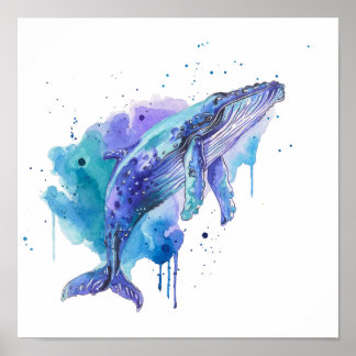 Poster Baleine colorée Art aquarelle