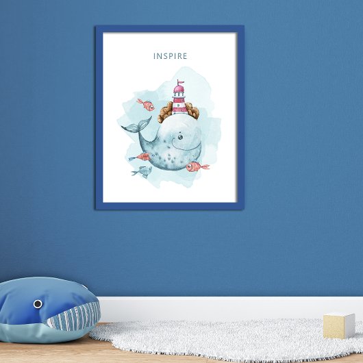 Poster Baleine et phare Aquarelle magique