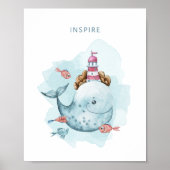 Poster Baleine et phare Aquarelle magique (Devant)