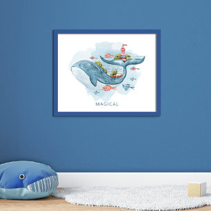 Poster Baleine Fantastique Vie Magique Aquarelle