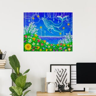 Poster Baleine & Fleurs