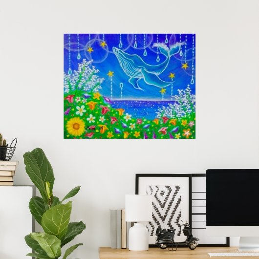 Poster Baleine & Fleurs (Bureau à domicile)
