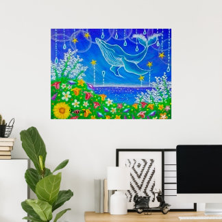 Poster Baleine & Fleurs