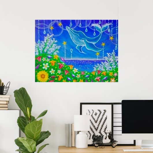 Poster Baleine & Fleurs (Bureau à domicile)