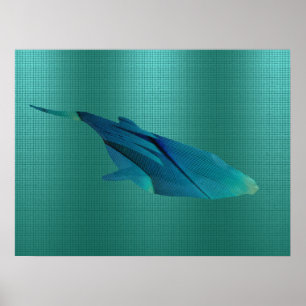 Poster Baleine géométrique bleue Océan Minimaliste Beaux-