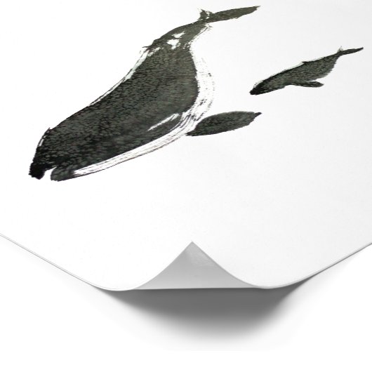 Poster Baleine grise maman et bébé peinture à l'encre sum (Coin)