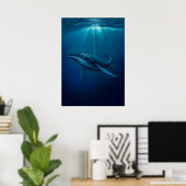 Poster Baleine majestueuse dans la mer Bleue profonde (Bureau à domicile)