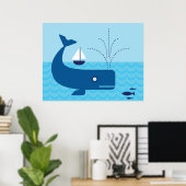 Poster Baleine nautique et voilier océan mer bleue (Bureau à domicile)