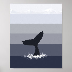 Poster Baleine nordique, style scandi moderne, gris bleu