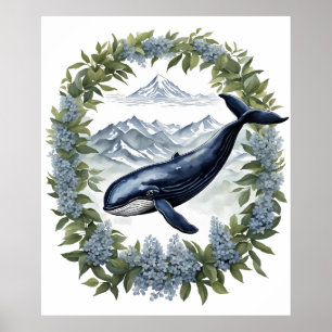 Poster Baleine Physeter macrocephalus avec laurier de mon