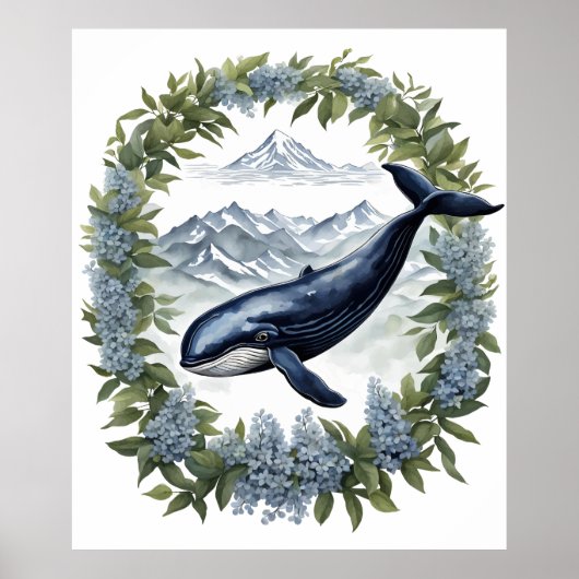 Poster Baleine Physeter macrocephalus avec laurier de mon (Devant)