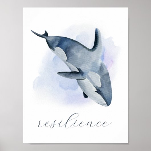 Poster Baleine tueuse à aquarelle bleue et blanche (Devant)