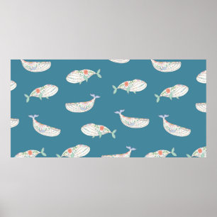 Poster baleines folles skandinaves animaux de mer matte