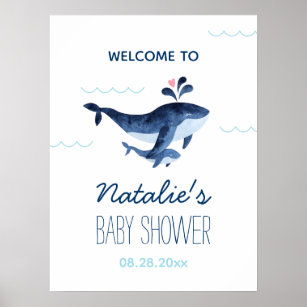 Poster Baleines nautiques sous le Baby shower marin Bienv